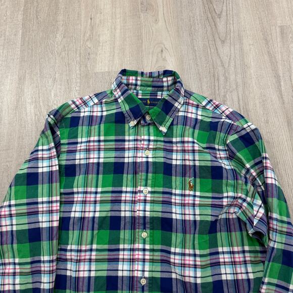 Polo Ralph Lauren Button Shirt Mens Medium Green Blue Plaid Check Flannel Preppy - Picture 2 of 9